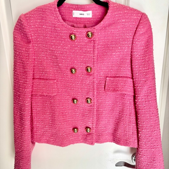 Mango (MNG) pink tweed double breasted jacket Size S - Picture 4 of 4
